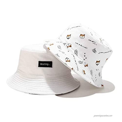 ZGMYC Reversible Double-Sided Cotton Bucket Hat Cute Dog Print Summer Beach Sun Hat Fisherman Hat for Men Women