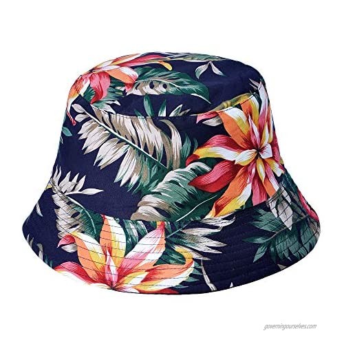 ZLYC Fashion Bucket Hat Summer Fisherman Cap for Women Men (Flowers Leaves Black)