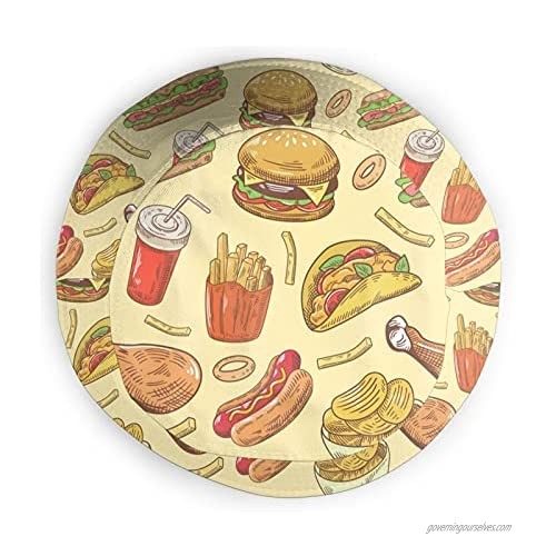 ZREXUO Fast Food Unisex Print Single-Side-Wear Fashion Bucket Hat Many Patterns