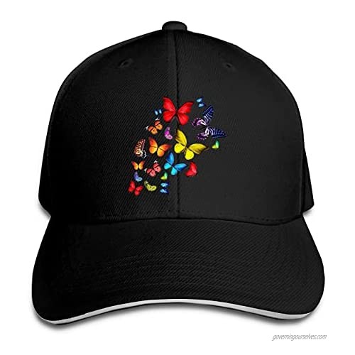 Colorful Butterfly Hat Funny Neutral Printing Truck Driver Cap Cowboy Hat Adjustable Skullcap Dad Hat for Men and Women Black