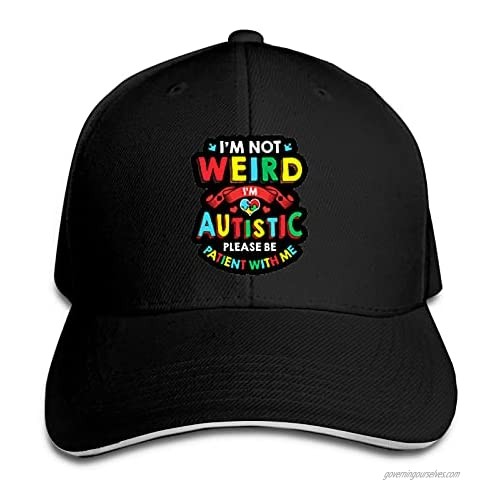 I'm Not Weird I'm Autistic Hat Funny Neutral Printing Truck Driver Cap Cowboy Hat Adjustable Skullcap Dad Hat for Men and Women Black