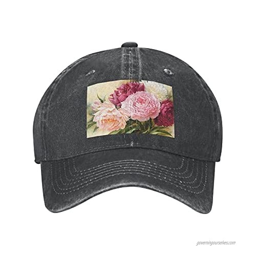 Peony Flowers Blossom Adult Casual Cowboy HAT Mens Adjustable Baseball Cap Hats for MENPeony Flowers Blossom Black