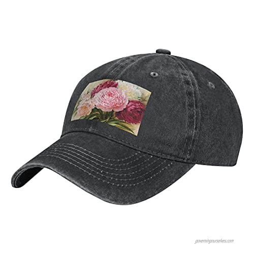 Peony Flowers Blossom Adult Casual Cowboy HAT  Mens Adjustable Baseball Cap  Hats for MENPeony Flowers Blossom Black