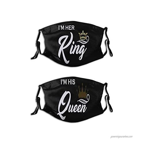 2PCS King and Queen Face Mask Fashion Couple Masks Reusable Washable Balaclavas with 4 Filters