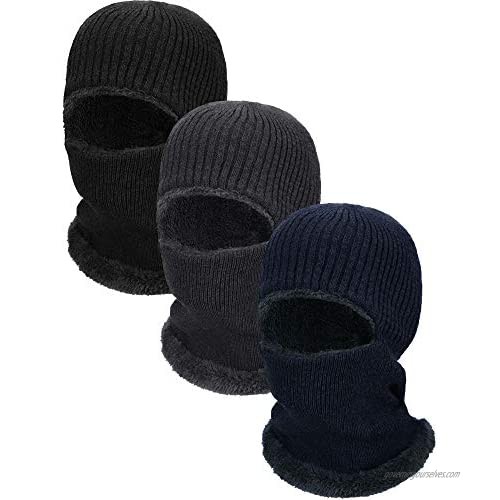 3 Pieces Winter Warm Knitted Balaclava Neck Warmer Hat Fleece Lined Ski Face Covering Windproof Face Scarf for Outdoor Sport