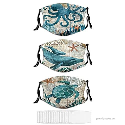 3PCS Face Mask Sea Turtle in The Sea Under Water Swims Masks for Men Women