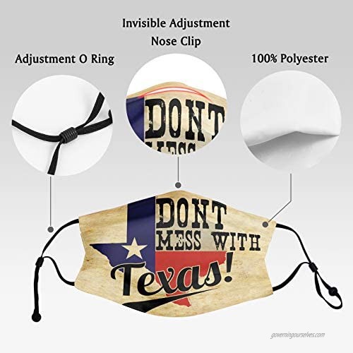 Dont Mess With Texas Vintage Face Mask With Filter Pocket Washable Reusable Face Bandanas Balaclava With 2 Pcs Filters