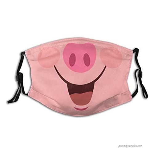 Funny Pig Mouth Face Mask with Filter Pocket Washable Face Bandanas Balaclava Print Reusable Fabric Mask with 2 Pcs Filters Black