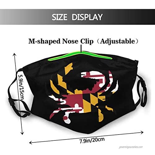 Maryland Full Flag Crab Outdoor Mask Protective 5-Layer Activated Carbon Filters Adult Men Women Bandana