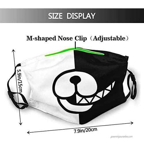 Sharp Tooth Black and White Bear Unisex Face Cover Mouth Bandana with Reusable Filter Windproof Headwear Reusable Adjustable Outdoor Dustproof Face Protection Decoration