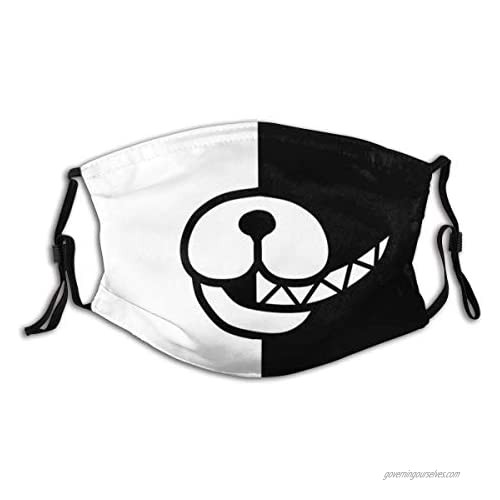 Sharp Tooth Black and White Bear Unisex Face Cover Mouth Bandana with Reusable Filter Windproof Headwear Reusable Adjustable Outdoor Dustproof Face Protection Decoration