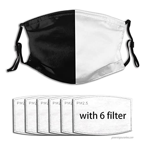 Split Black and White Face Mask with 6 Pcs Filters Washable Breathable Reusable Adjustable Balaclavas
