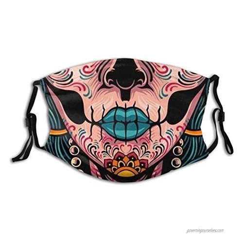 Sugar Skull Face Mask Fashion Balaclava Washable Reusable Bandana Scarf with 2 Filter for Men & Women