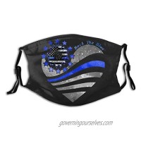 Thin Blue Line Face Mask Bandanas Balaclava  Washable Breathable With 2 Filters  For Men Women &Teenage
