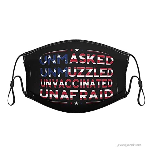 Unmasked Unmuzzled Unvaccinated Unafraid Mask Cloth Bandana Breathable Reusable with Activated Carbon 2 Filters Protection