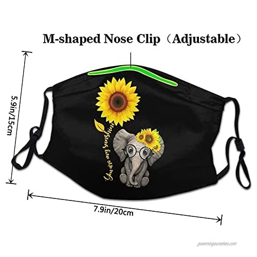You are My Sunshine-Sunflower Elephant Hippie Face Mask Men's Women's Outdoor Reusable and Washable Adjustable Balaclavas