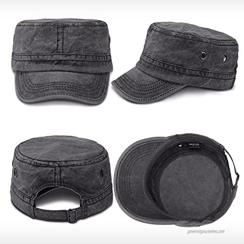 2 Pieces Cadet Army Caps Military Flat Top Cap Washed Military Unisex Cadet Cap