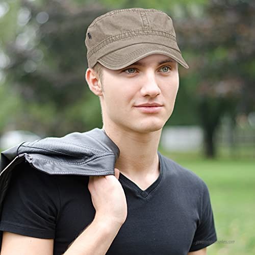 2 Pieces Cadet Army Caps Military Flat Top Cap Washed Military Unisex Cadet Cap