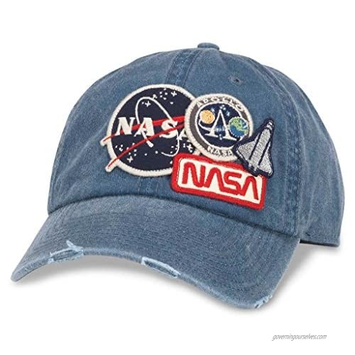 AMERICAN NEEDLE NASA Iconic Patch Distressed Dad Buckle Strap Dad Hat  Navy (43910A-NASA)