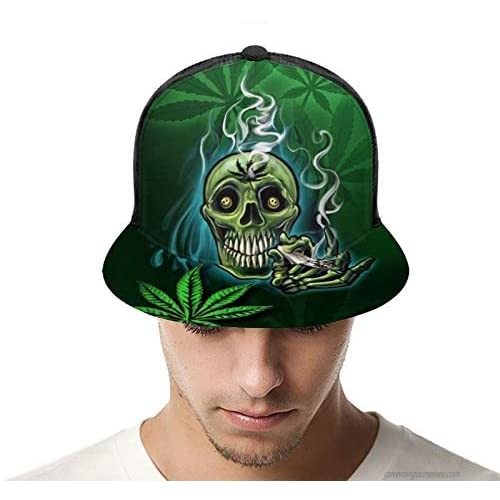 Baseball Cap Happy Skull Head Smoking Marijuana Leaf Weed Baseball Caps Unisex Snapback Flat Bill Hip Hop Hats/Hat Black