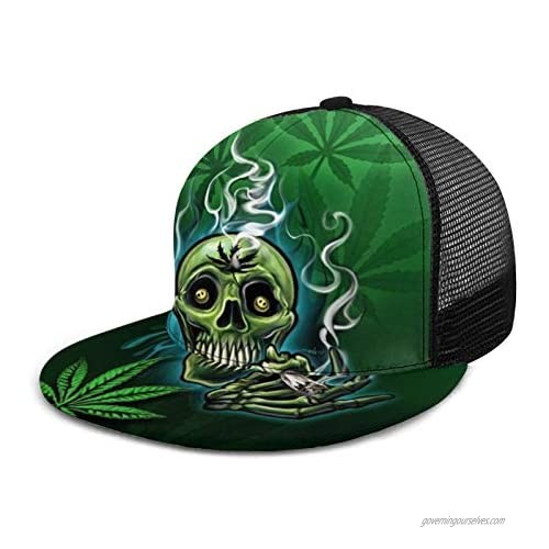 Baseball Cap Happy Skull Head Smoking Marijuana Leaf Weed Baseball Caps Unisex Snapback Flat Bill Hip Hop Hats/Hat Black