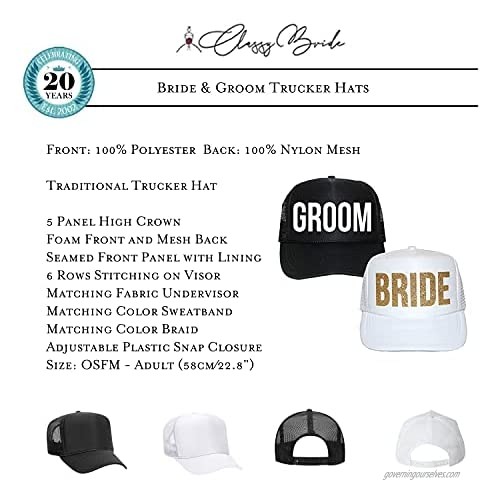 Classy Bride and Groom Just Married Hats for Honeymoon - Bride and Groom Hats