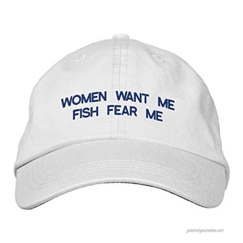 Embroidered Hat Women Want Me Fish Fear Me Embroidery Baseball Cap Baseball Hats Embroidery Dad Hats Hip Hop Hat (White)