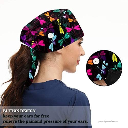 Fashion Working Caps with Buttons Adjustable Sweatband Tie Back Working Hats for Women Men