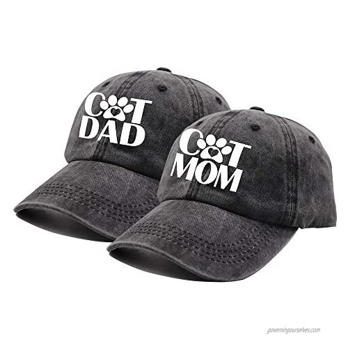 HHNLB Cat Mom & Dad Hat Funny Cats Lover Adjustable Washed Baseball Cap Gift for Couples Parents Black