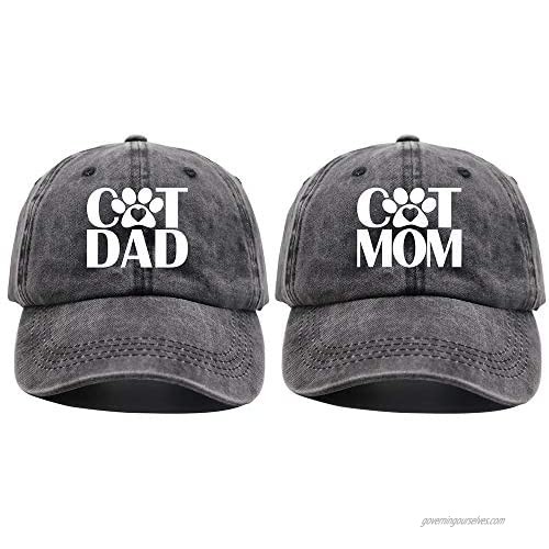 HHNLB Cat Mom & Dad Hat  Funny Cats Lover Adjustable Washed Baseball Cap Gift for Couples Parents Black