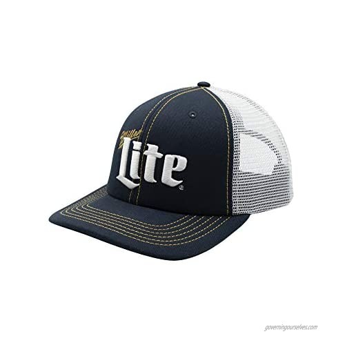 Miller Lite Basic Beer Snap Back Trucker Cap - Officially Licensed Stitched Logo Mesh Back Hat Navy/White