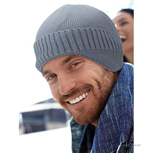2 Pieces Men Knit Earflap Hat Stocking Caps with Ear Warmers Thick Fleece Winter Beanie Hat with Ear Covers for Outdoor Sports Black Light Gray