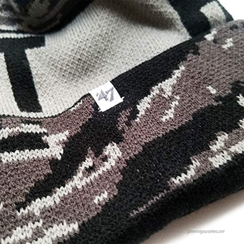 '47 Brooklyn Nets Brand Tigertooth Knit Beanie Camo Black Grey Hat Pom Top