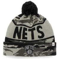 '47 Brooklyn Nets Brand Tigertooth Knit Beanie Camo Black Grey Hat Pom Top