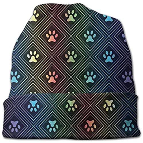 antkondnm Dog Paw Print with Diamond Shaped Knit Hat Slouchy Beanie Baggy Turban All Seasons Hat for Unisex