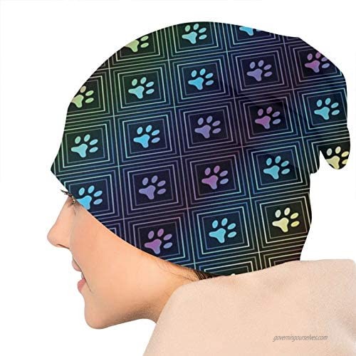 antkondnm Dog Paw Print with Diamond Shaped Knit Hat Slouchy Beanie Baggy Turban All Seasons Hat for Unisex