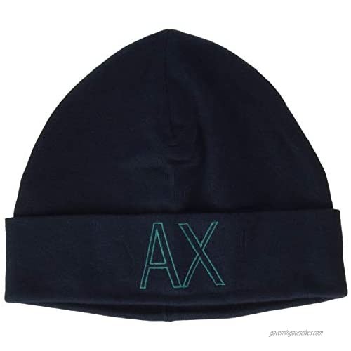 A|X Armani Exchange Men's AX Embroidered Logo Beanie Hat  Navy  One Size