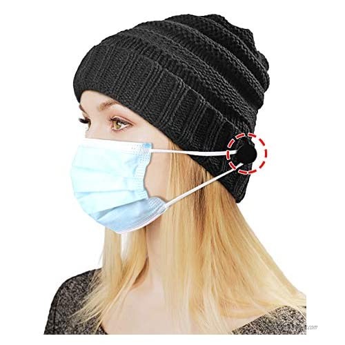 Beanie for Men Women  Winter Knit Acrylic Beanie Hat  Warm & Stretchy with 4 Extra Buttons to Hold Face Mask