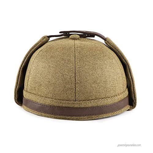 Blend Docker Beanie Hat Adjustable Leather Buckle Vintage Style Pilot Hat Brimless Earflap Cap