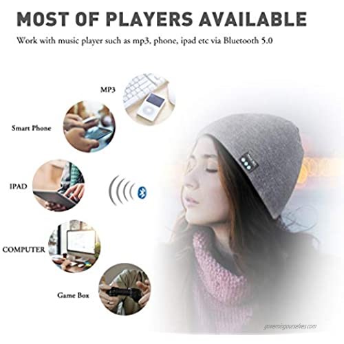 Bluetooth Beanie Hat Wireless Bluetooth Music Hat Winter Knitted Bluetooth 5.0 Stereo Unisex Headset Musical Knit Headphone Speaker Hat Full Washable Women Mens Gifts Fit for Outdoor Sports(Grey)
