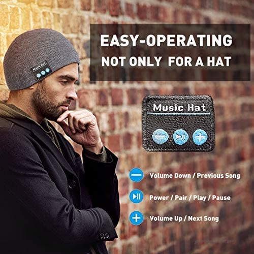 Bluetooth Beanie Hat Wireless Bluetooth Music Hat Winter Knitted Bluetooth 5.0 Stereo Unisex Headset Musical Knit Headphone Speaker Hat Full Washable Women Mens Gifts Fit for Outdoor Sports(Grey)