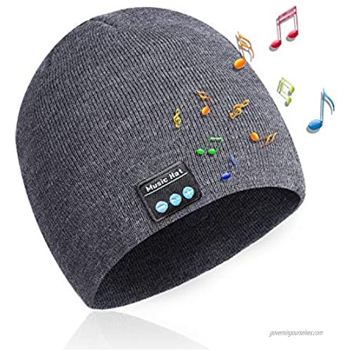 Bluetooth Beanie Hat  Wireless Bluetooth Music Hat Winter Knitted Bluetooth 5.0 Stereo Unisex Headset Musical Knit Headphone Speaker Hat  Full Washable  Women Mens Gifts  Fit for Outdoor Sports(Grey)