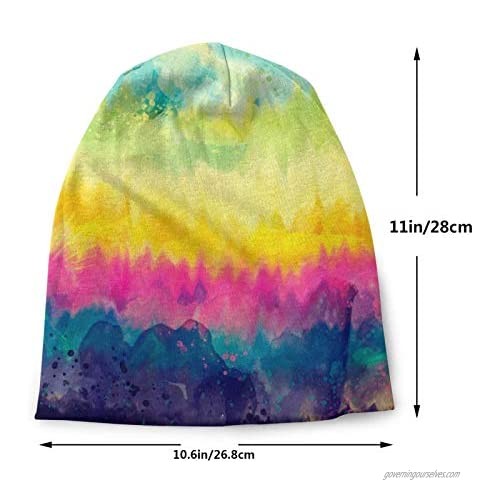 Colored Pastel Colorful Tie Dye Rainbow Purple Pink Print Slouchy Beanies Knitted Hat Skull Cap for Men Women Headwear Sleep Cancer Chemo