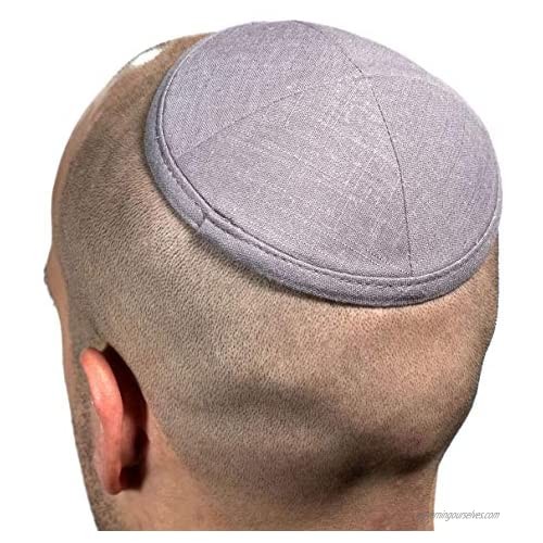 Elegant Linen Dark Grey Kippah Yarmulke Jewish Yamaka Kippa Israel Cap Judaica w/clip