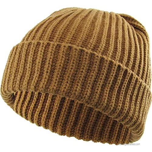 Funky Junque Mens Beanie Solid Ribbed Cable Knit Soft Stretch Hat Warm Skull Cap