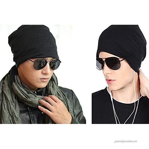 Guozyun Mens Beanie Hats Cotton Skull Caps Hip-hop Hat Soft Stretch Slouchy Cap
