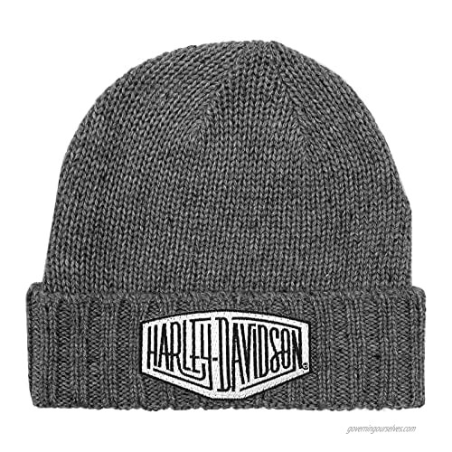 Harley-Davidson Mens Concrete Lightning Patch Heavy Ribbed Cuff Beanie Hat  Gray