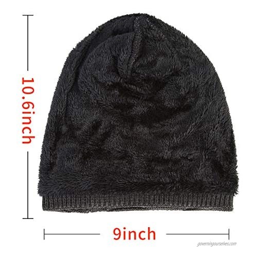 JuA Mens Slouchy Beanies Winter Hat Lined Knit Warm Plain Cuff Beanie Soft Baggy Skull Cap