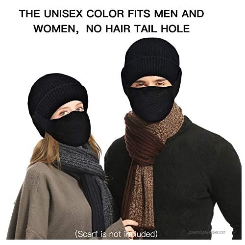 LOKASS Unisex Knitted Beanie Warm Winter Hat with Detachable Face Mask 10 PCS Filters for Women Men