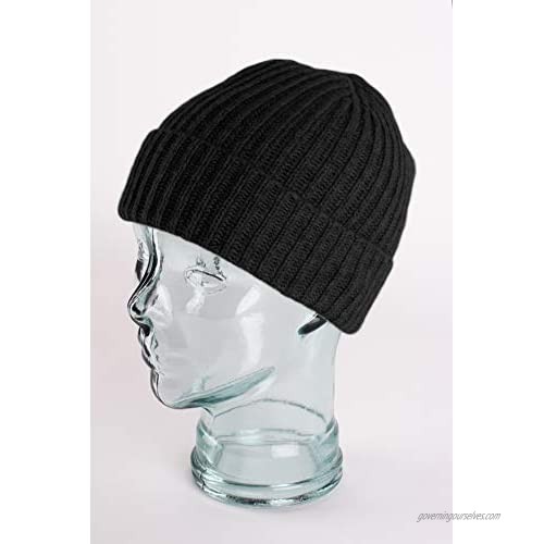Love Cashmere Mens Ribbed 100% Cashmere Beanie Hat - Charcoal Gray - Made in Scotland RRP $180